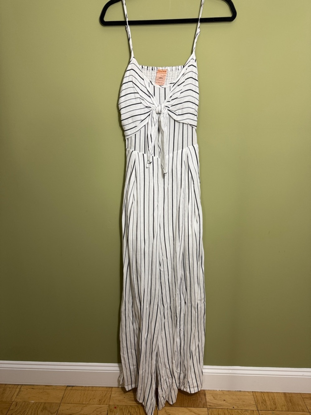 Striped White and Black Tie-Front Romper